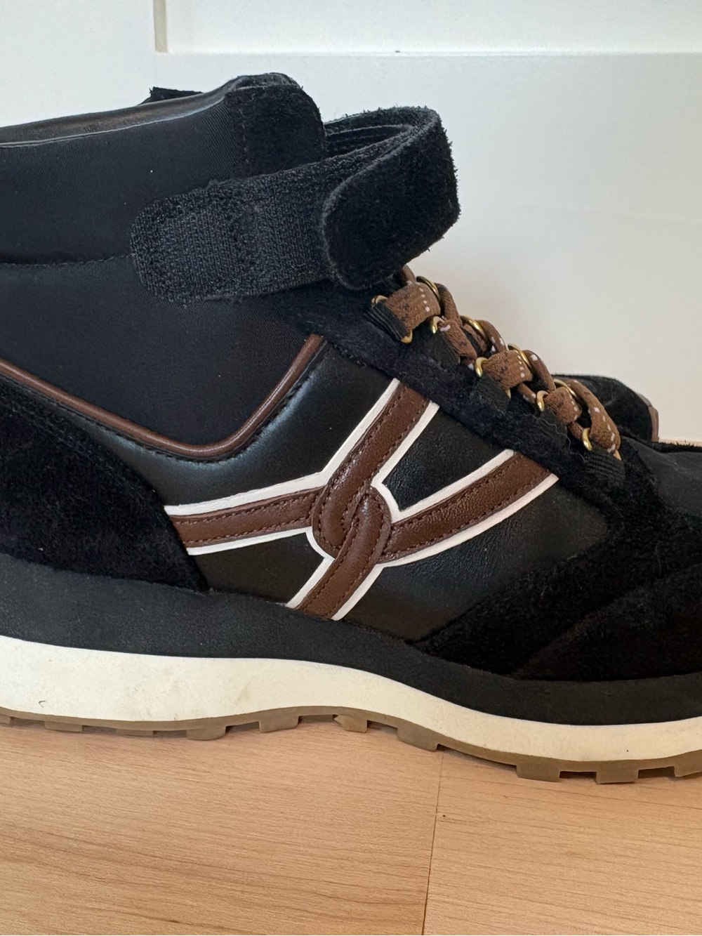 Veronica Beard Black and Brown Suede-Trim Ankle Bootie